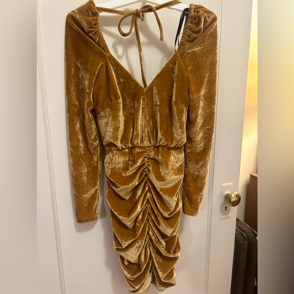 Mink Pink Brand Gold Velvet Dress Extra Small